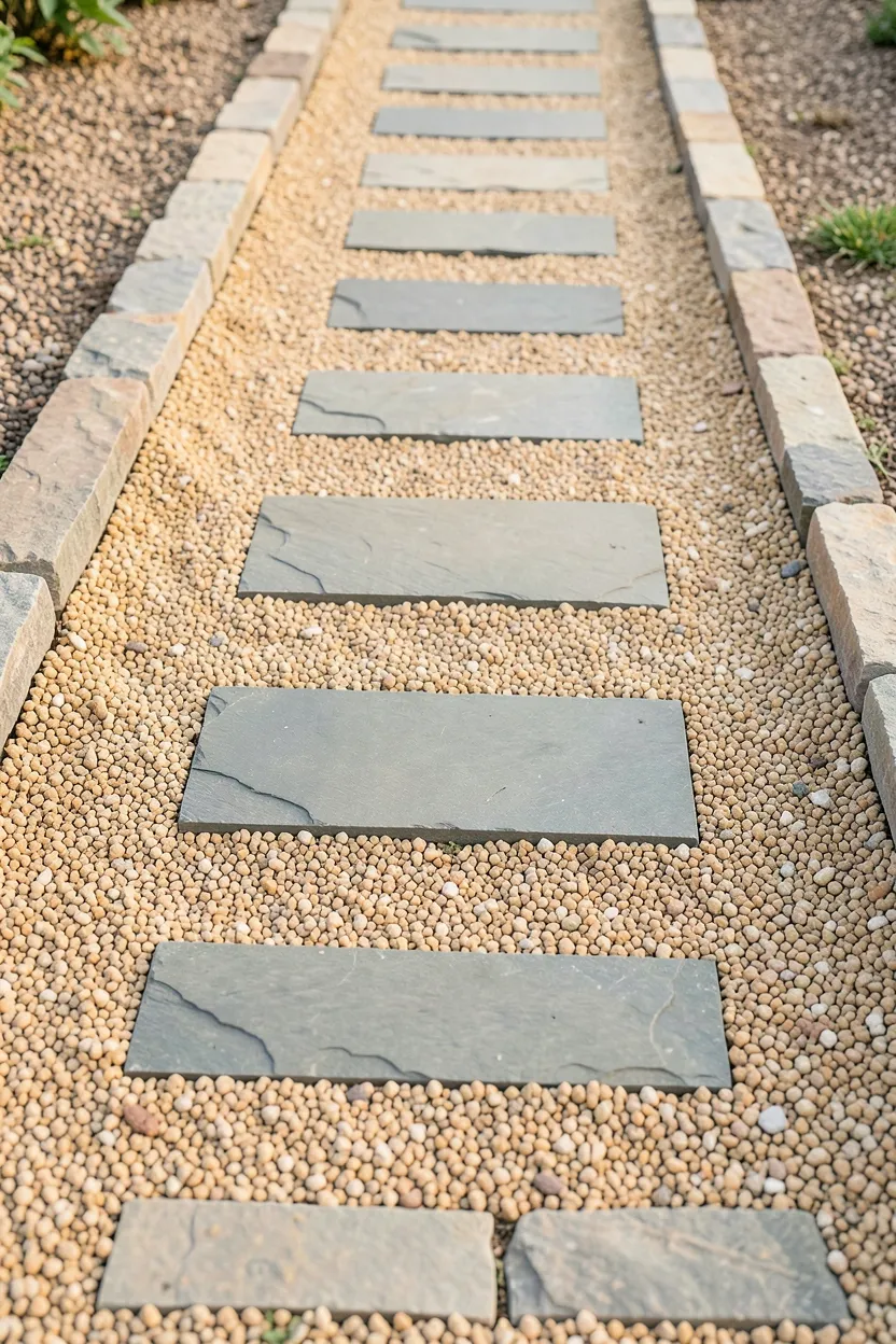 Pea Gravel Patio with Stepping Stone Accents