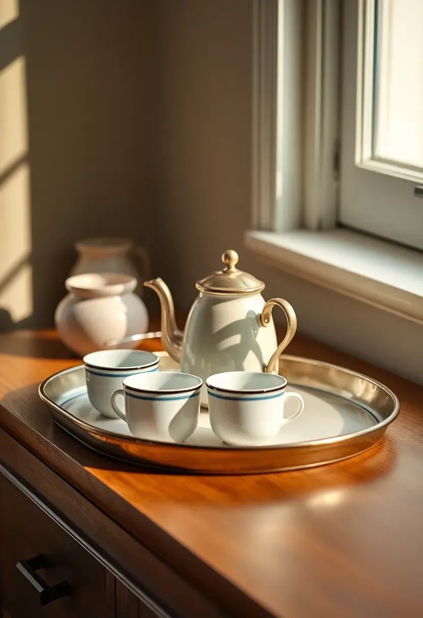 Enamel tea corner with tray