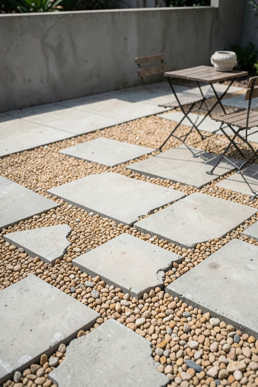 Concrete Patio with Gravel Infill Pattern