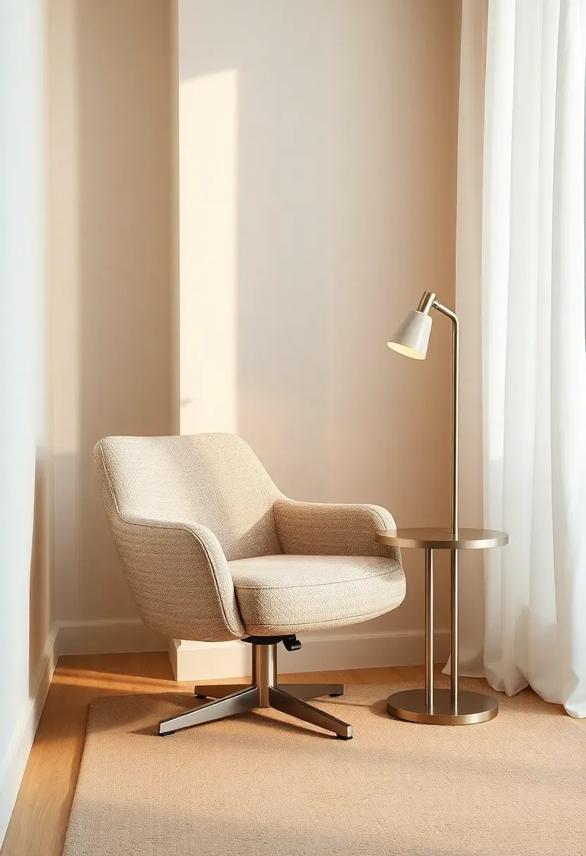 Compact reading nook with a swivel chair