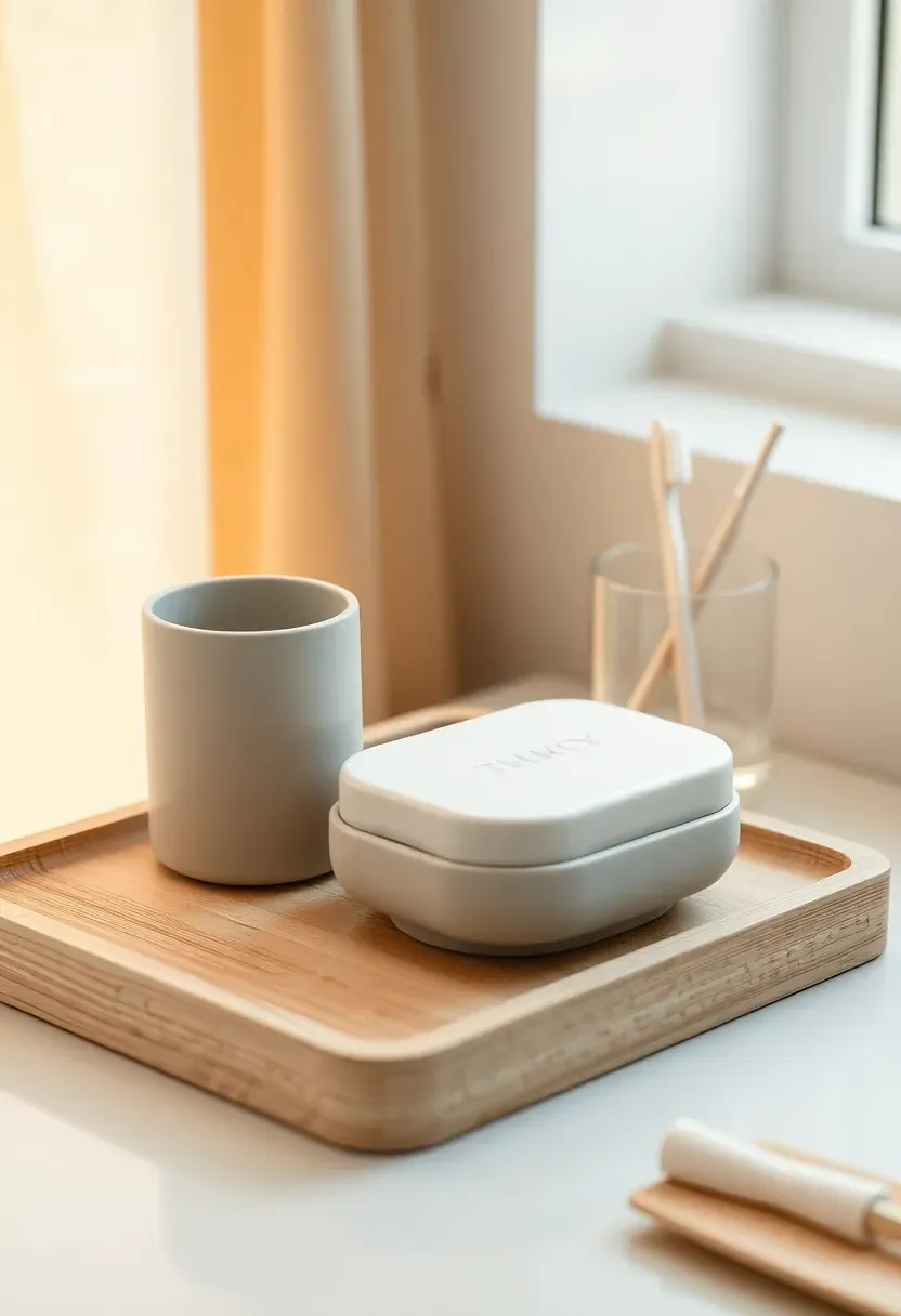 Coordinated soap dish and toothbrush cup