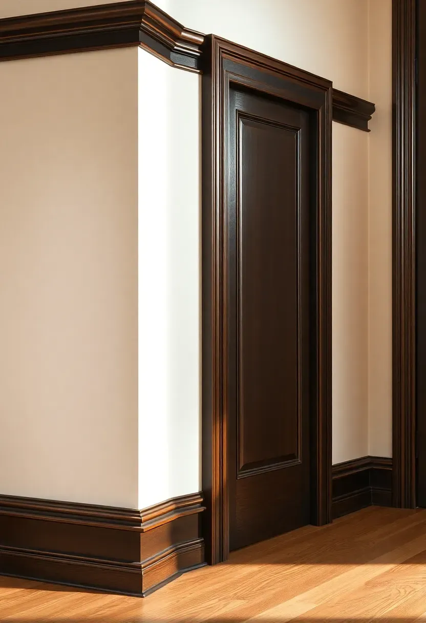 room detail showing blackened bronze painted trim and molding against warm white walls
