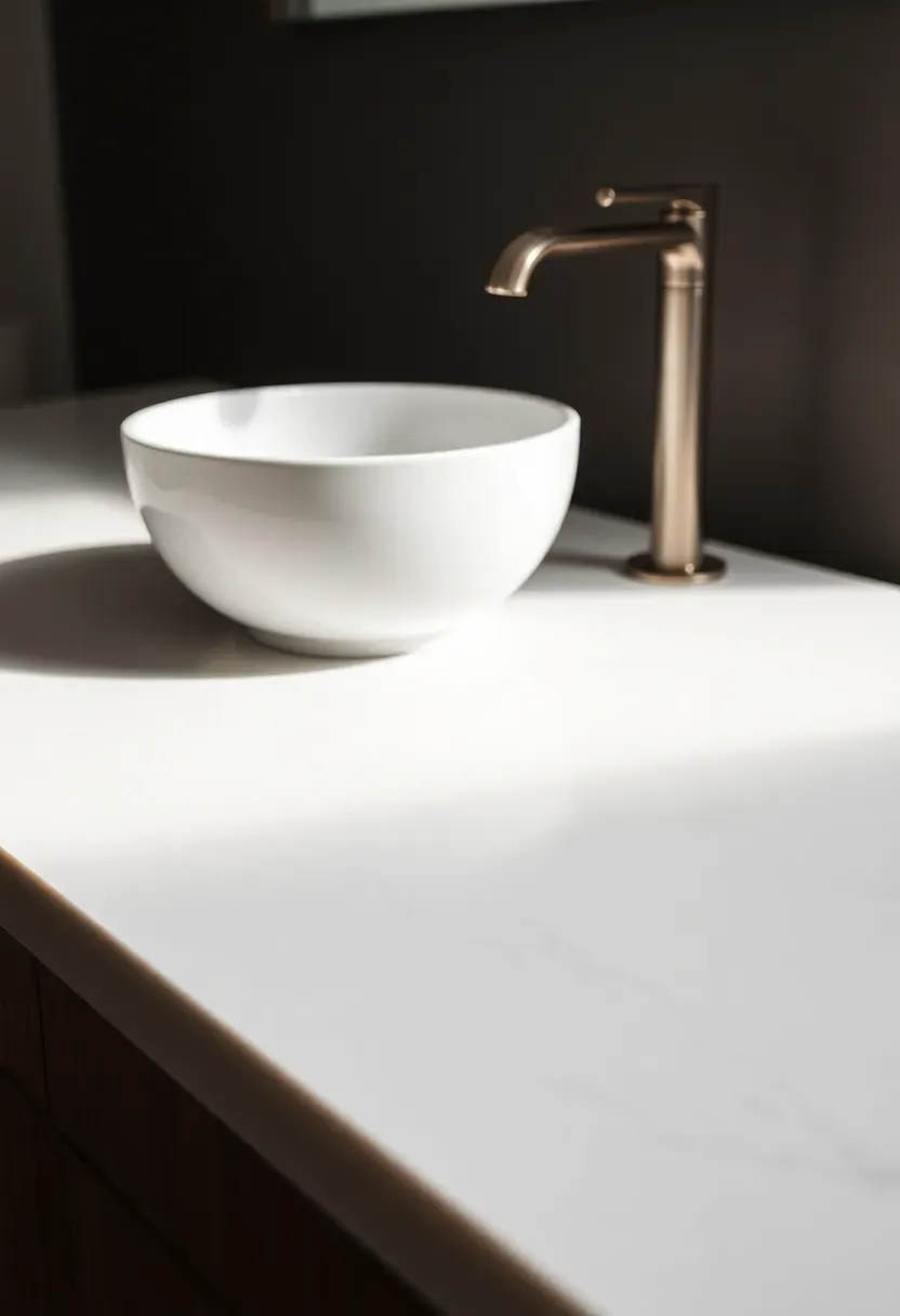 Matte white countertops with eased edges