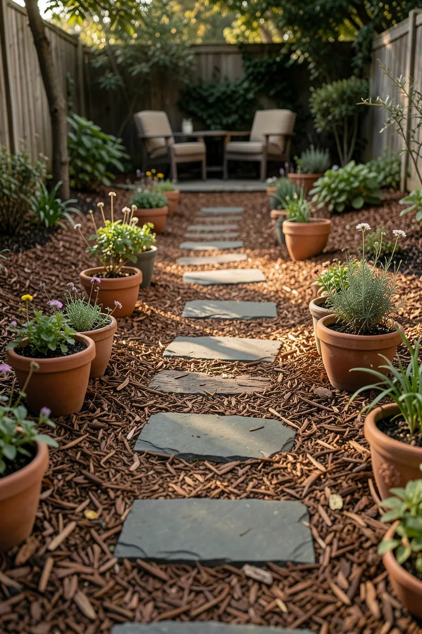 Mulched Pathway Through Garden