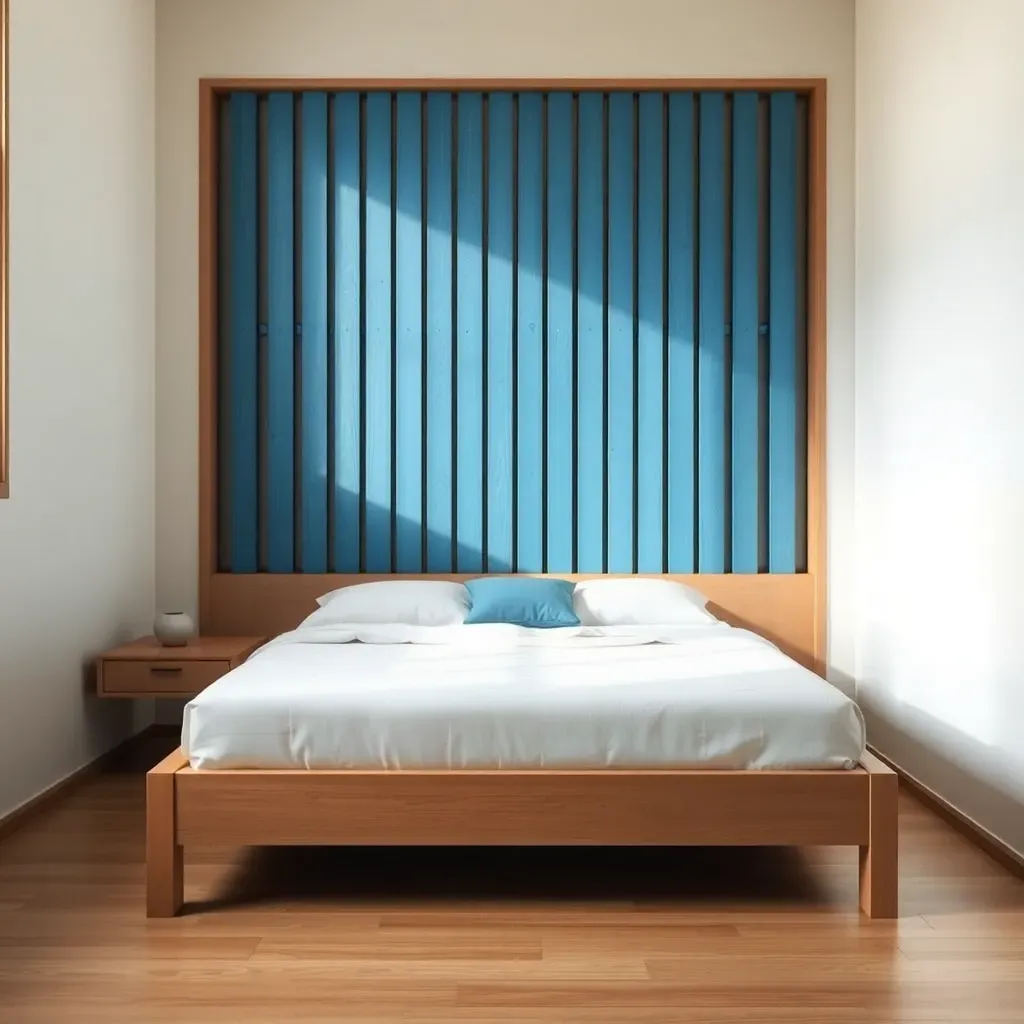 Sky Blue Slatted Wood Wall Behind Bed