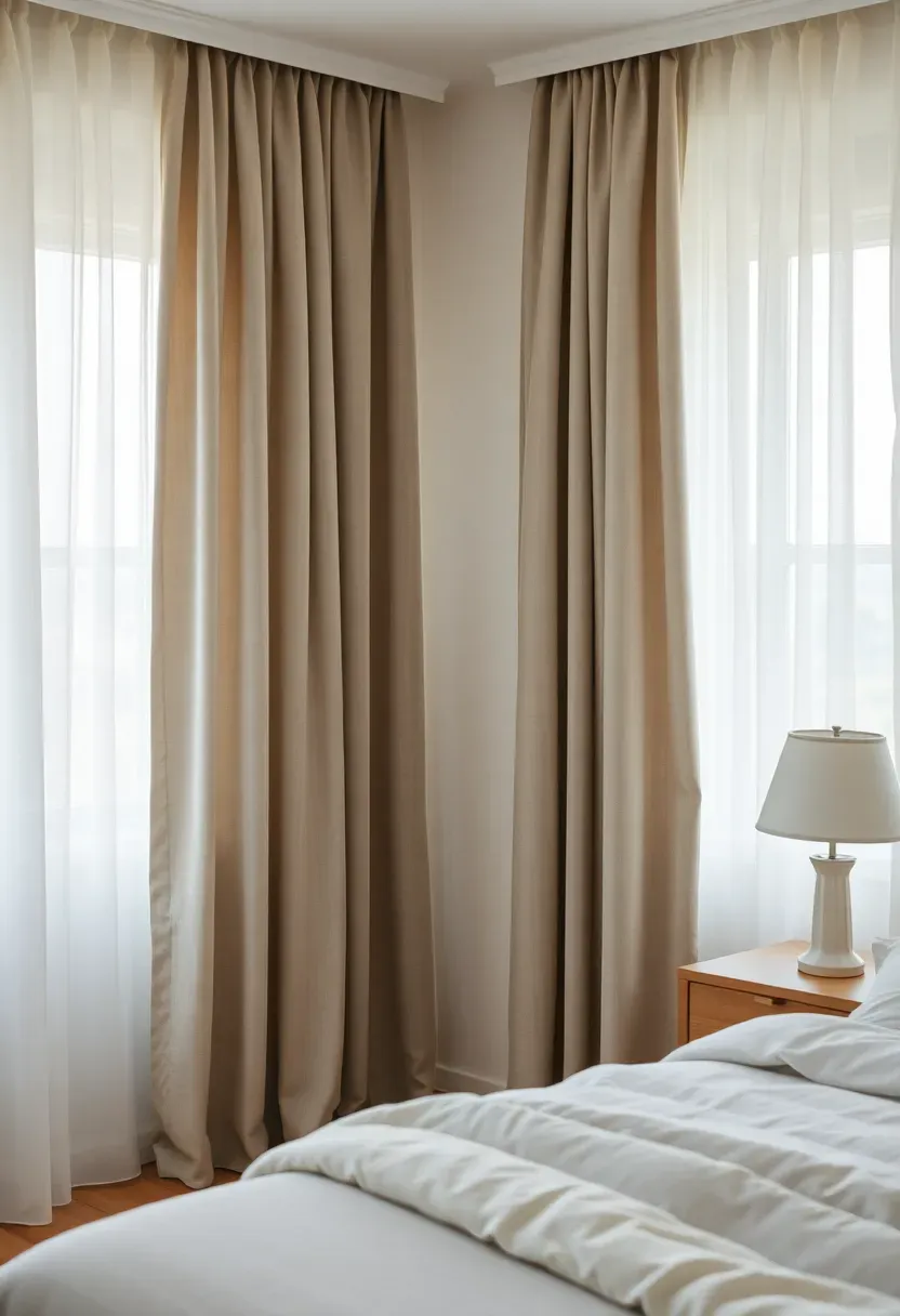 Warm Gray Curtains With White Sheers