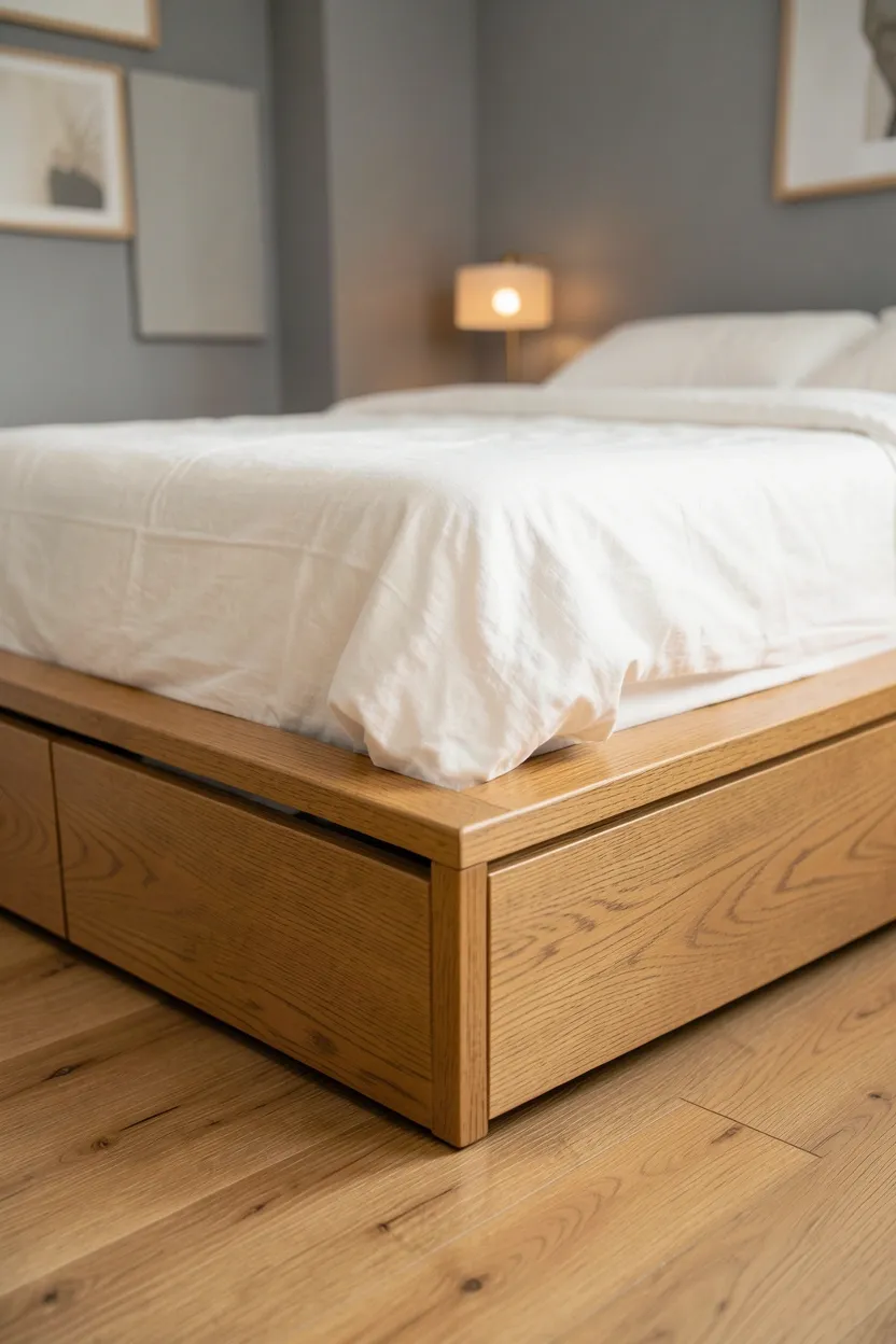 Low-Profile Platform Bed with Hidden Drawers