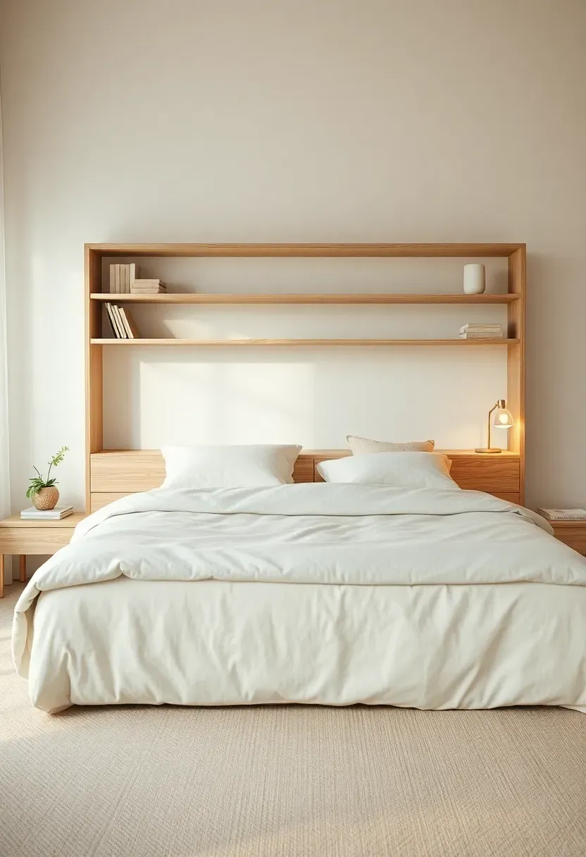 Centered bed with full-length shelf ledge