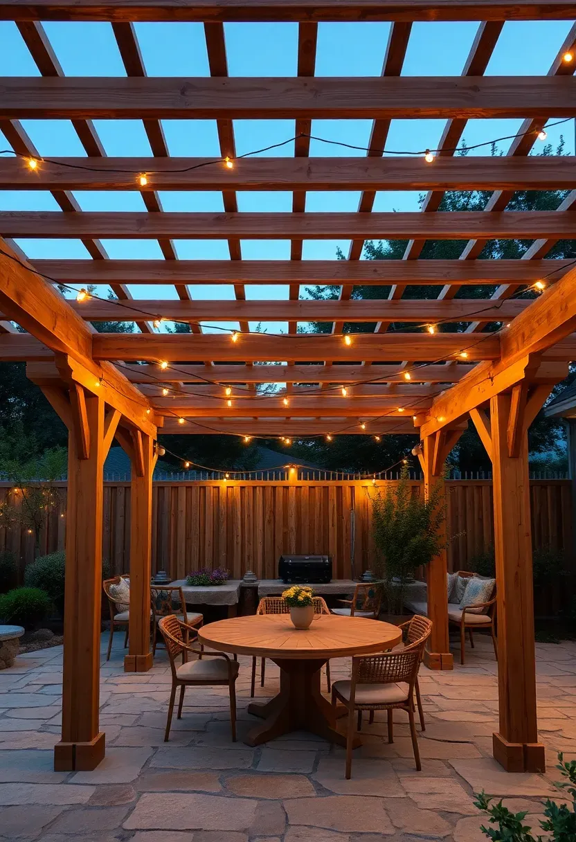 Cedar pergola patio with string light canopy