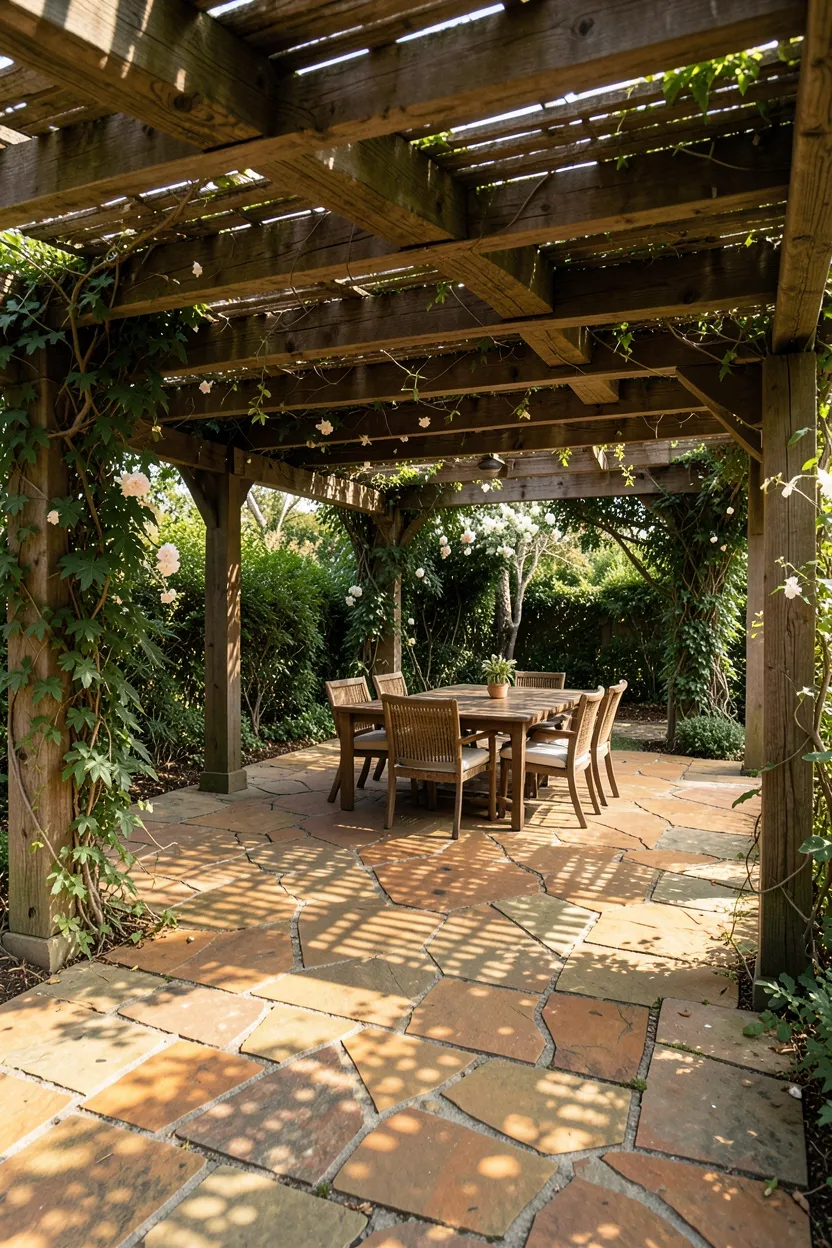Flagstone Patio with Pergola Shade