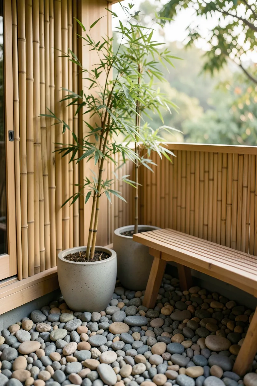 Japandi-Inspired Balcony with Zen Garden