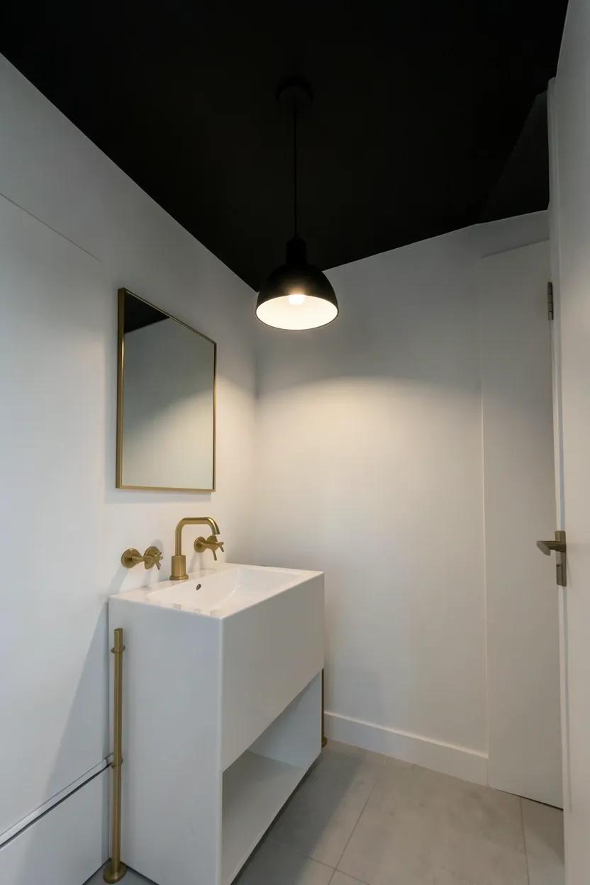 Coordinated matte black hardware including faucet, towel bar, and cabinet pulls throughout a modern bathroom