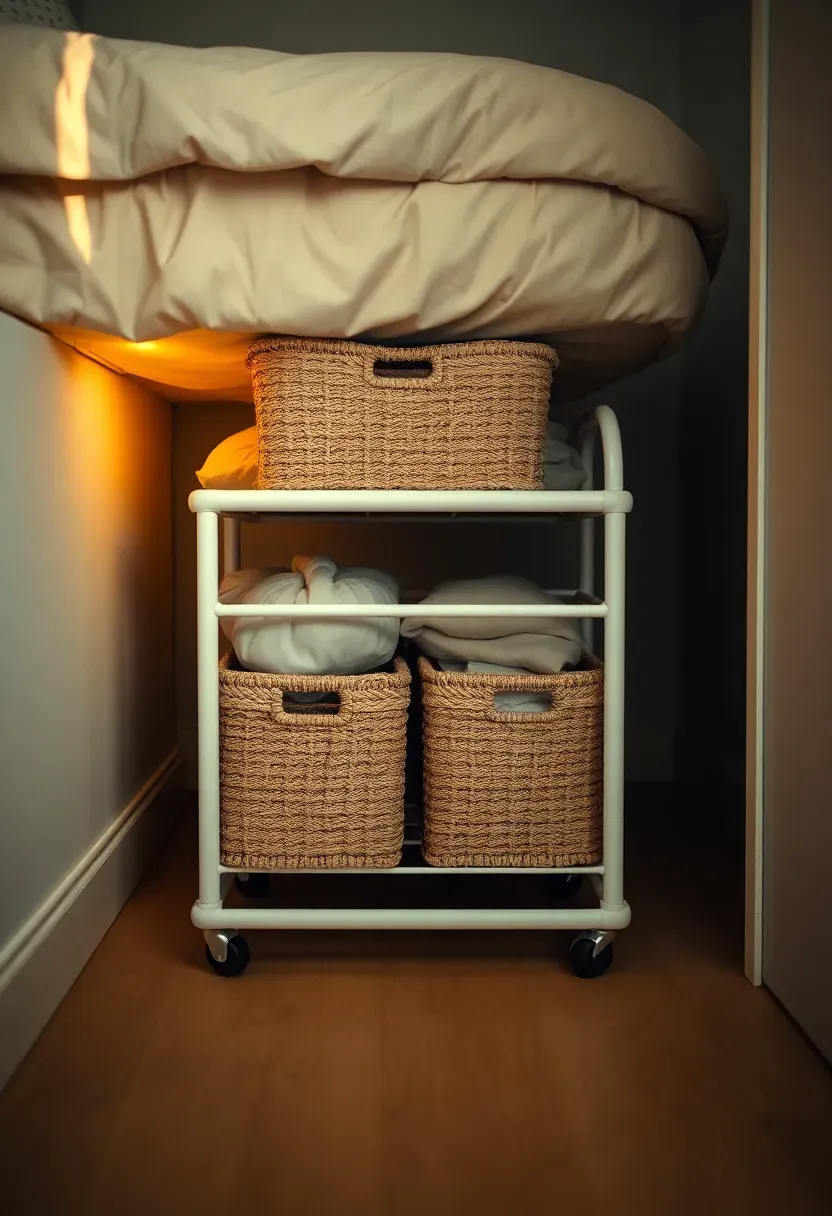 Rolling Under-Bed Cart with Canvas Bins