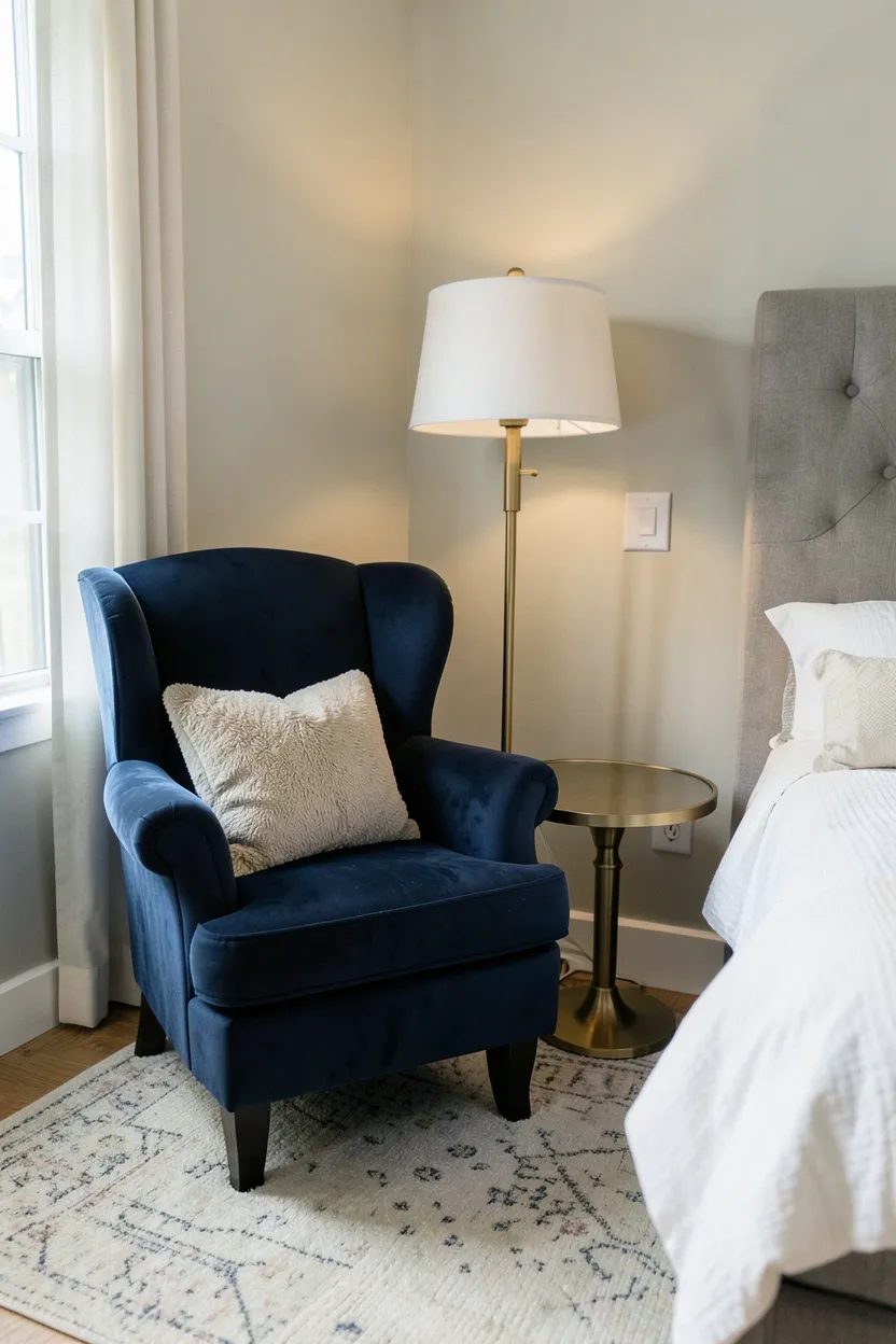 Limestone and concrete side tables grounding a warm earthy living room beside a linen sofa and wood furniture