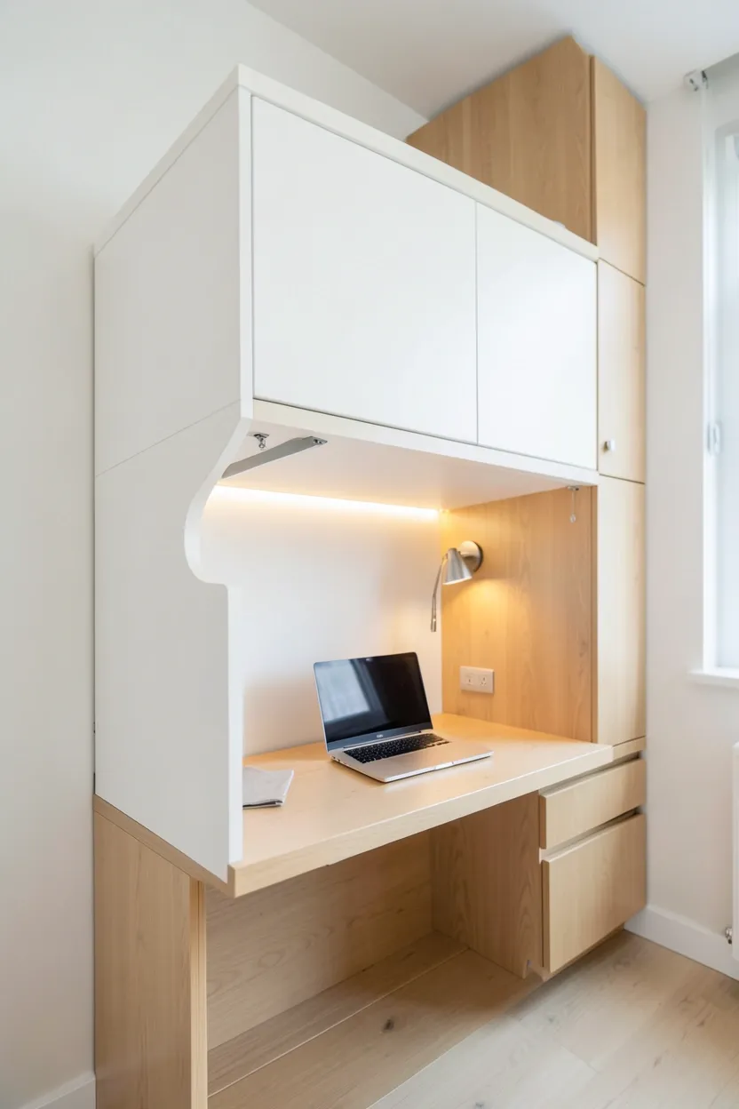 Minimalist Wall Bed with Built-In Desk