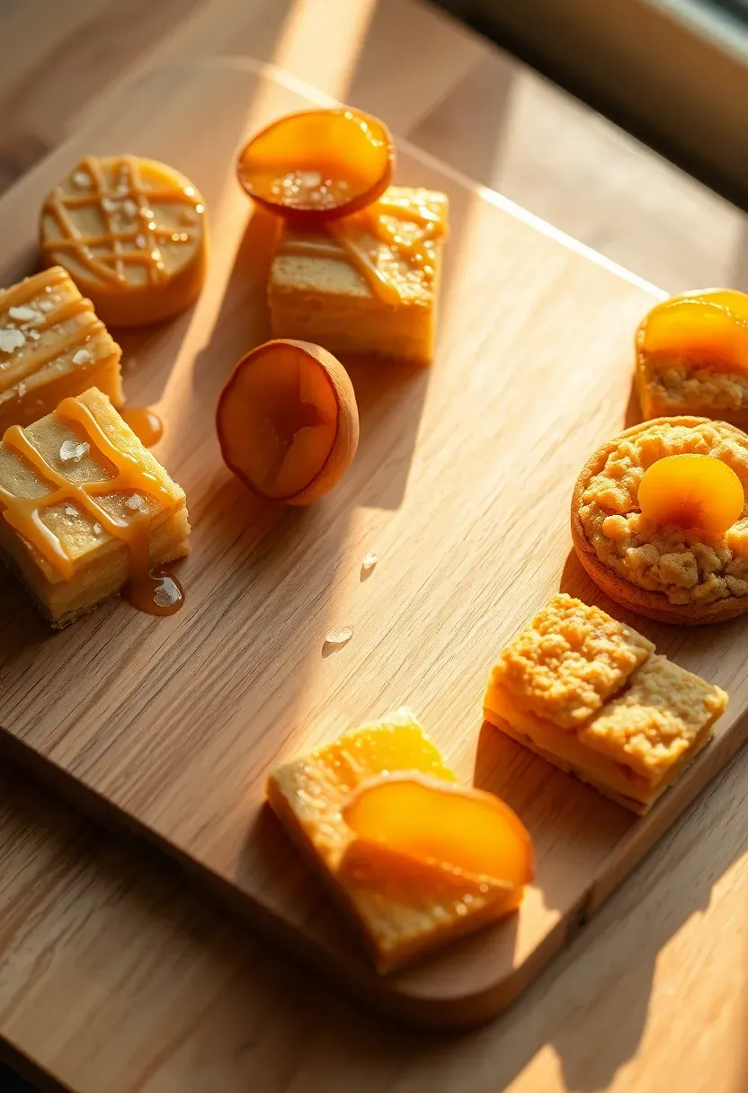 Golden hour dessert board featuring warm amber and gold-toned treats in sunset colors