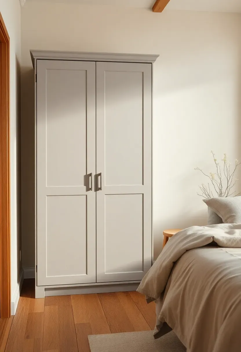 Soft gray wardrobe with matte pulls