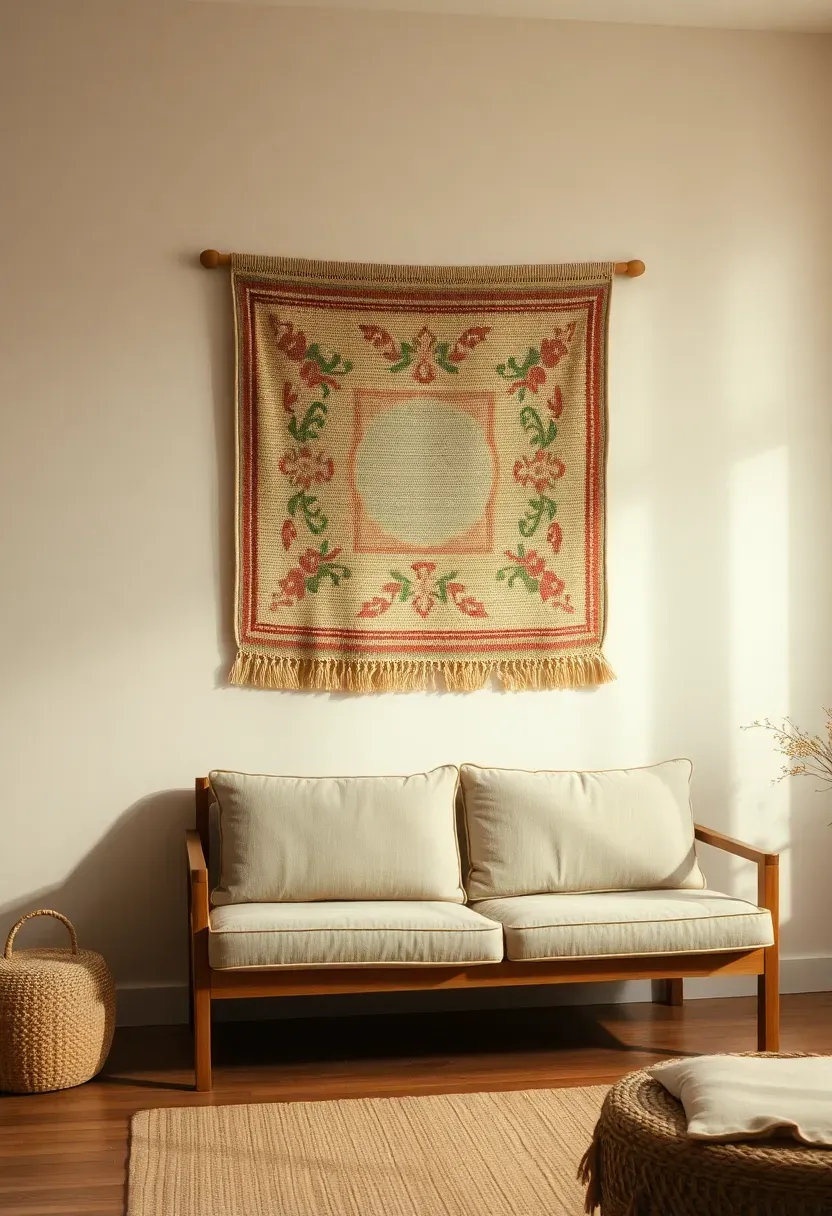 Gobelin tapestry panel above the sofa