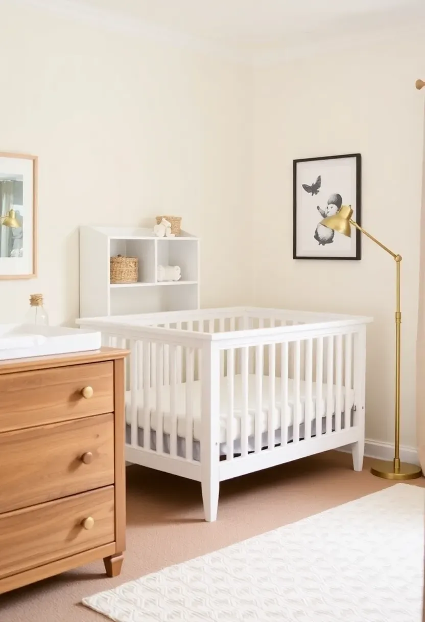 Future-proof convertible nursery corner in parent bedroom with 4-in-1 crib, neutral walls, and adjustable shelving that grows from newborn to toddler