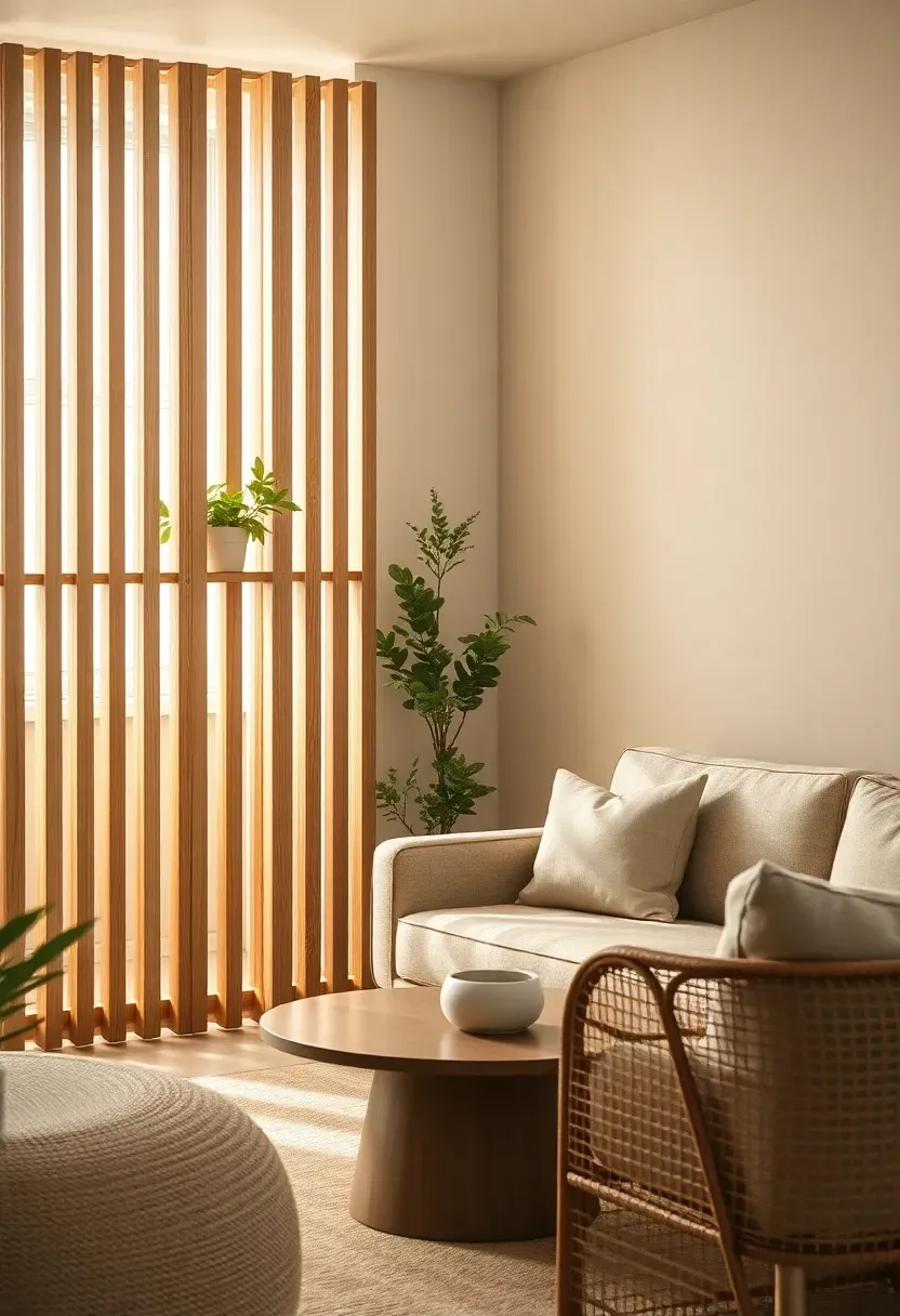 Slatted divider with plant shelf and console