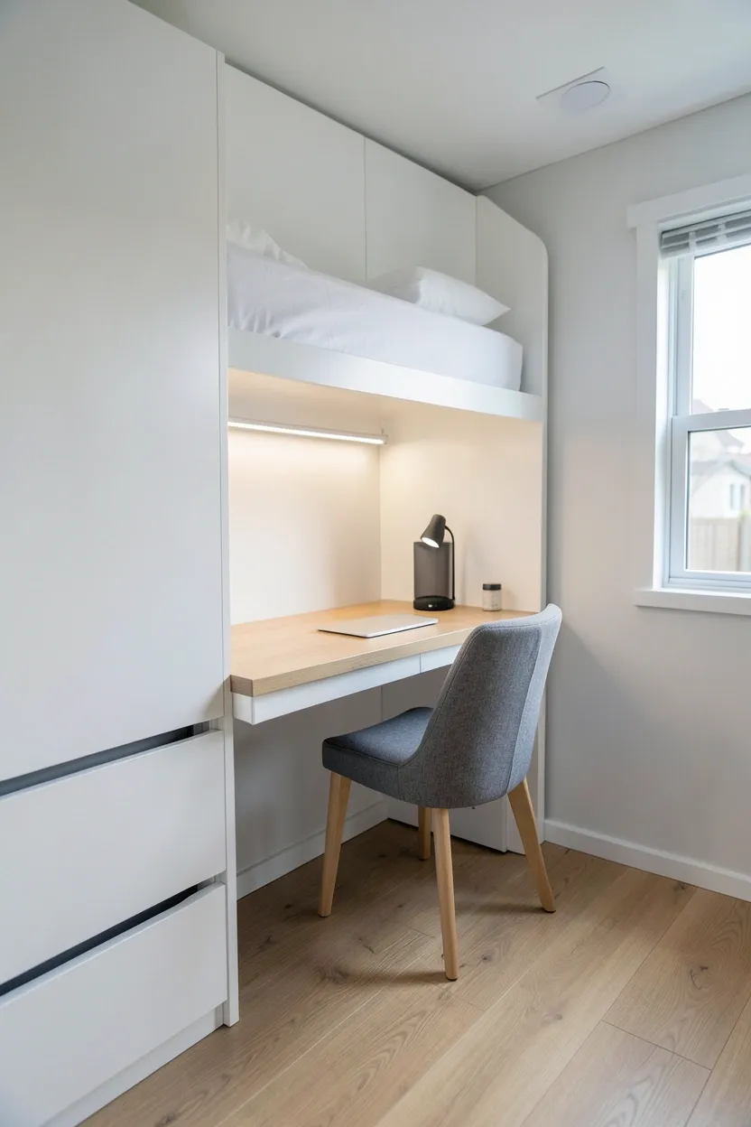 Wall-Mounted Bed with Desk Below