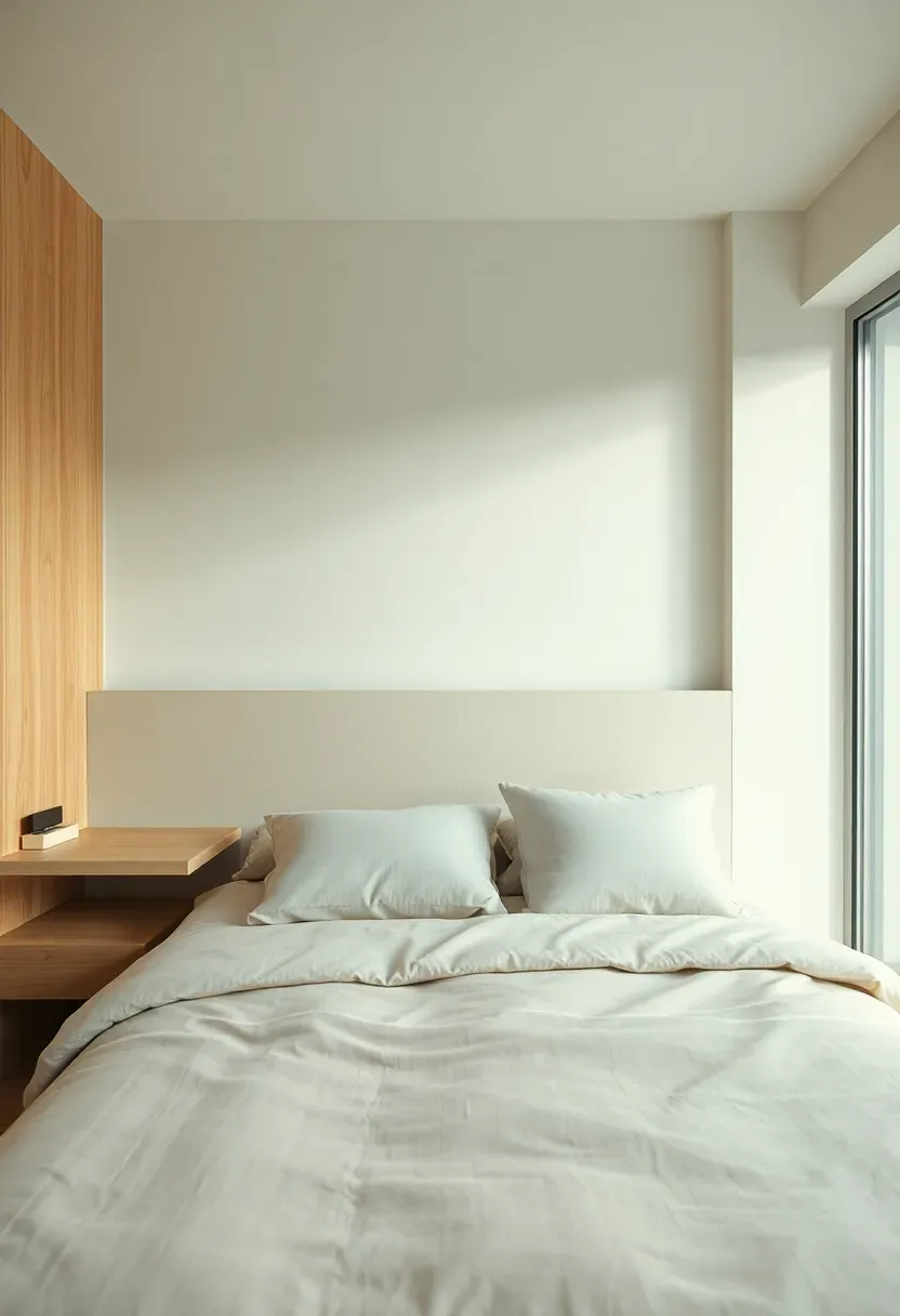 Floating desk built into the headboard wall