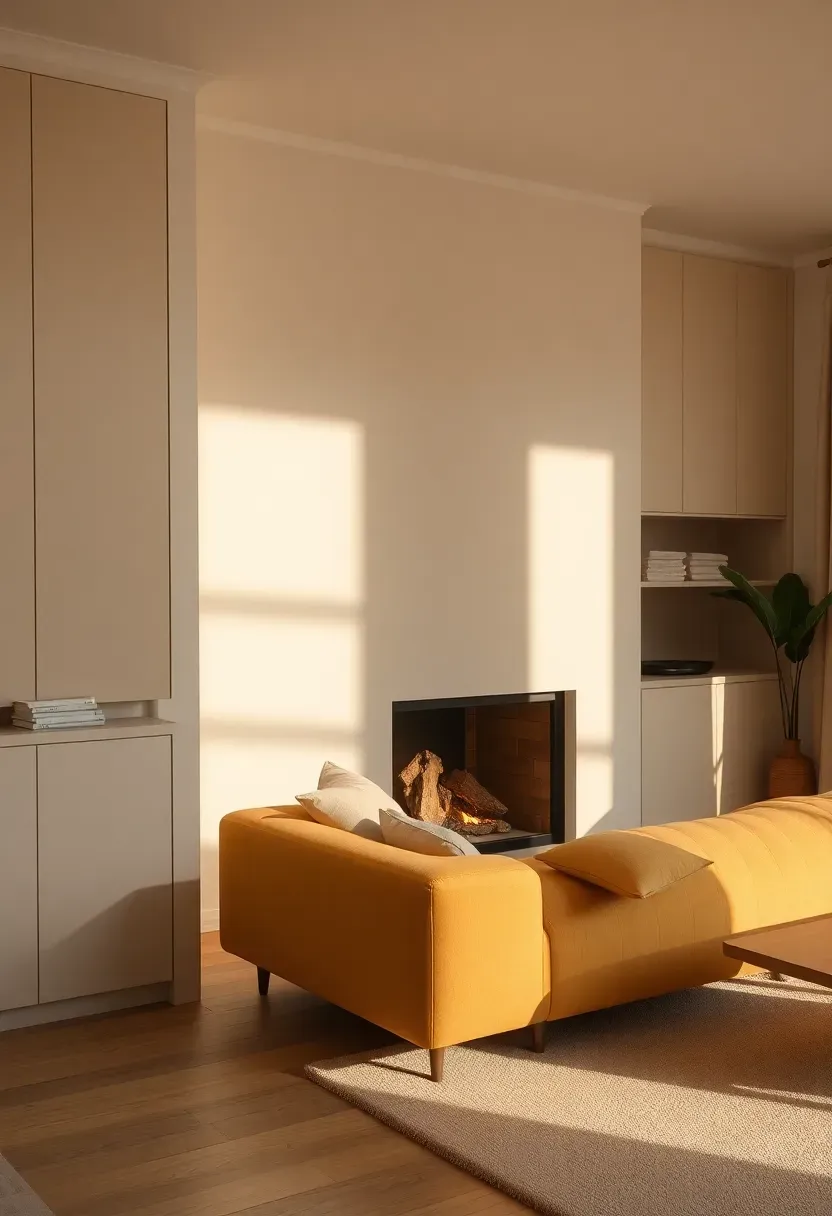 Fireplace wall with minimal built-ins