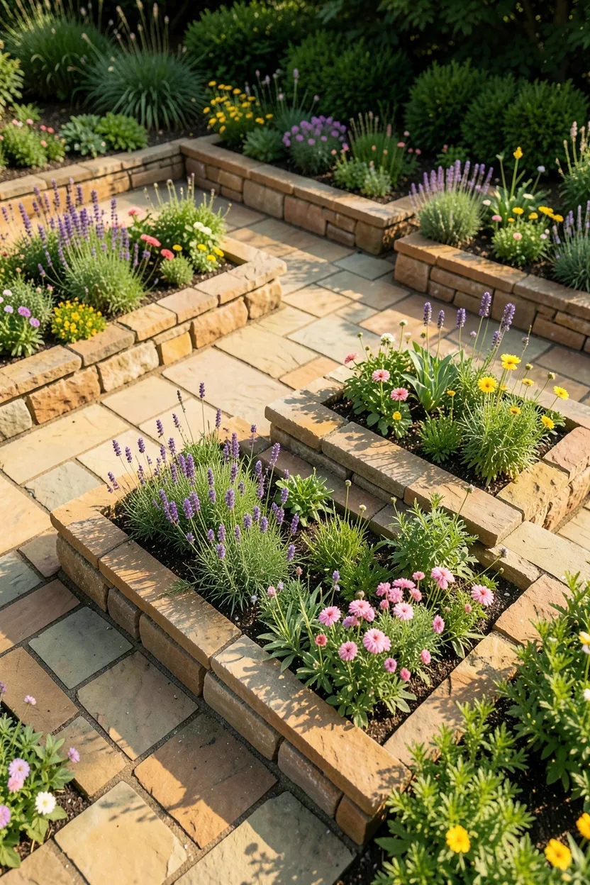 Flagstone Patio with Integrated Planting Beds