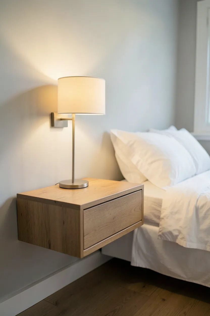Wall-Hung Nightstands with Wood Grain Detail