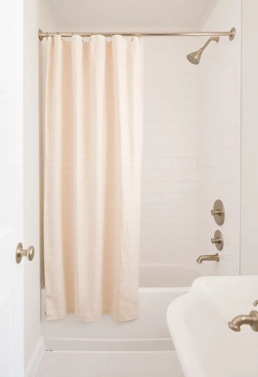 Textured neutral shower curtain