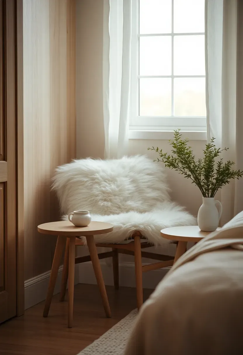 Sheepskin reading nook by the window