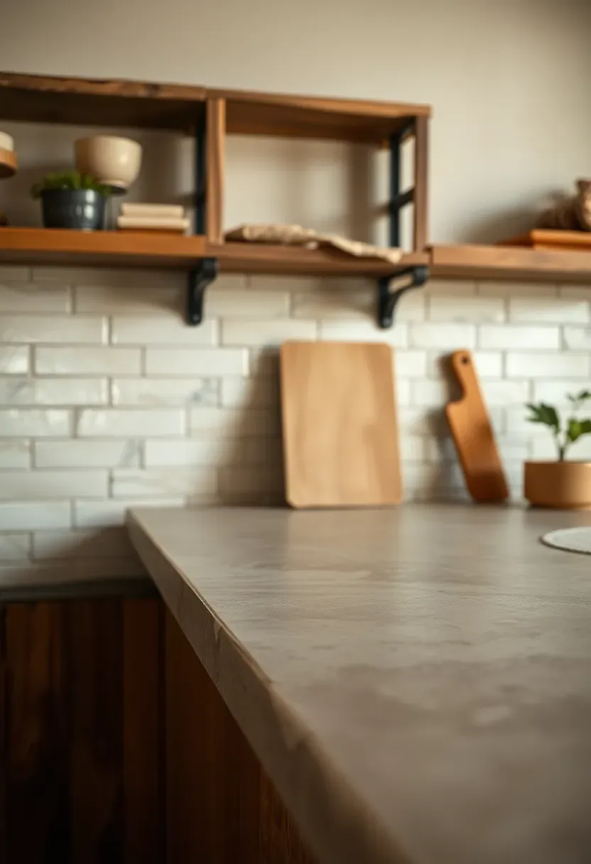 handmade ceramic tile with raw exposed glazed edge at backsplash border showing artisanal character in rustic modern kitchen