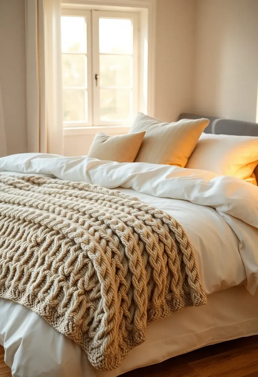 Layered bedding with a chunky knit throw