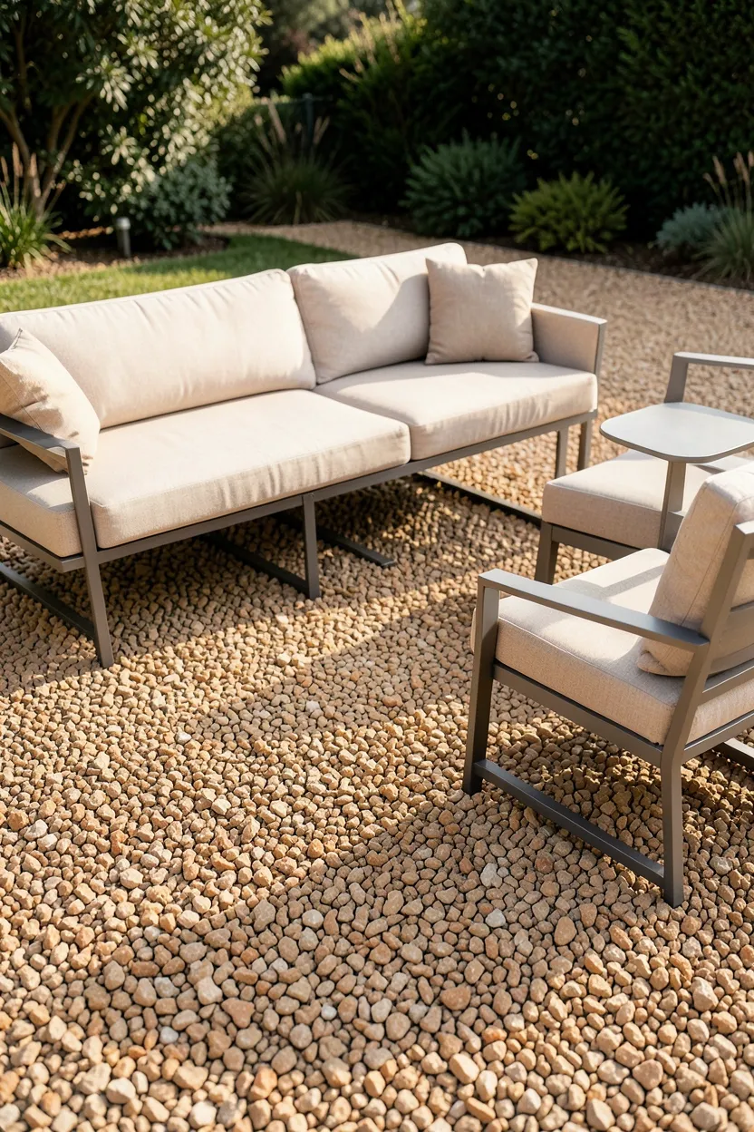 Gravel Patio with Modern Furniture Grouping