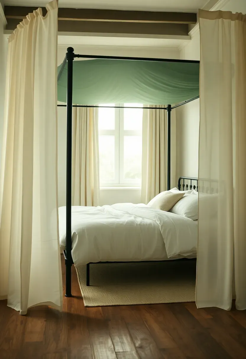 Moody green canopy paired with linen drapes