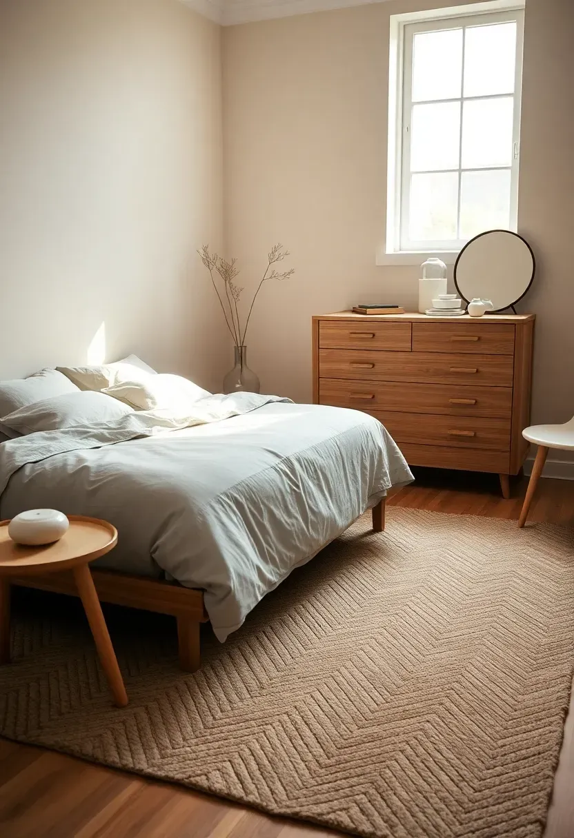 Herringbone wool rug grid to zone sleep and dressing