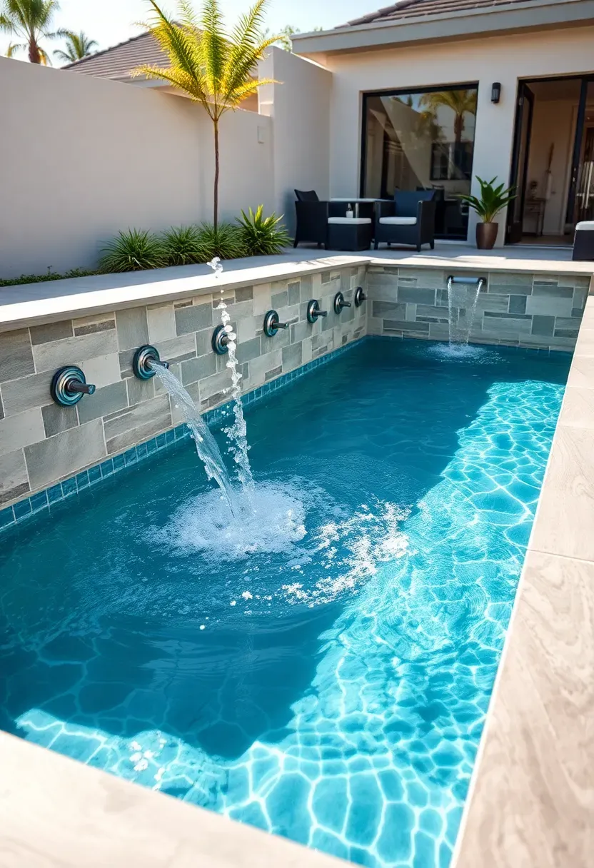 Hybrid spool with powerful spa jets and small swimming area in modern backyard