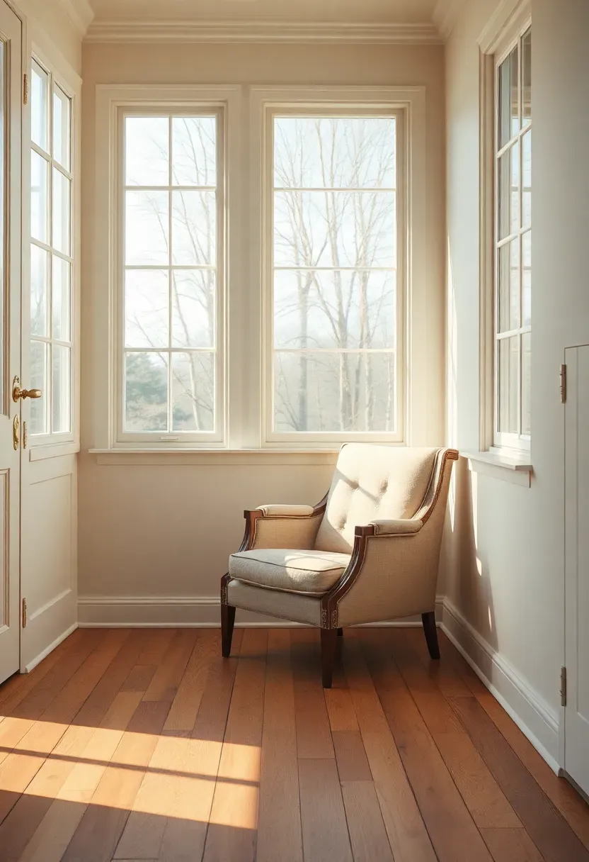 sunroom walls painted in warm white with soft natural light flooding the space