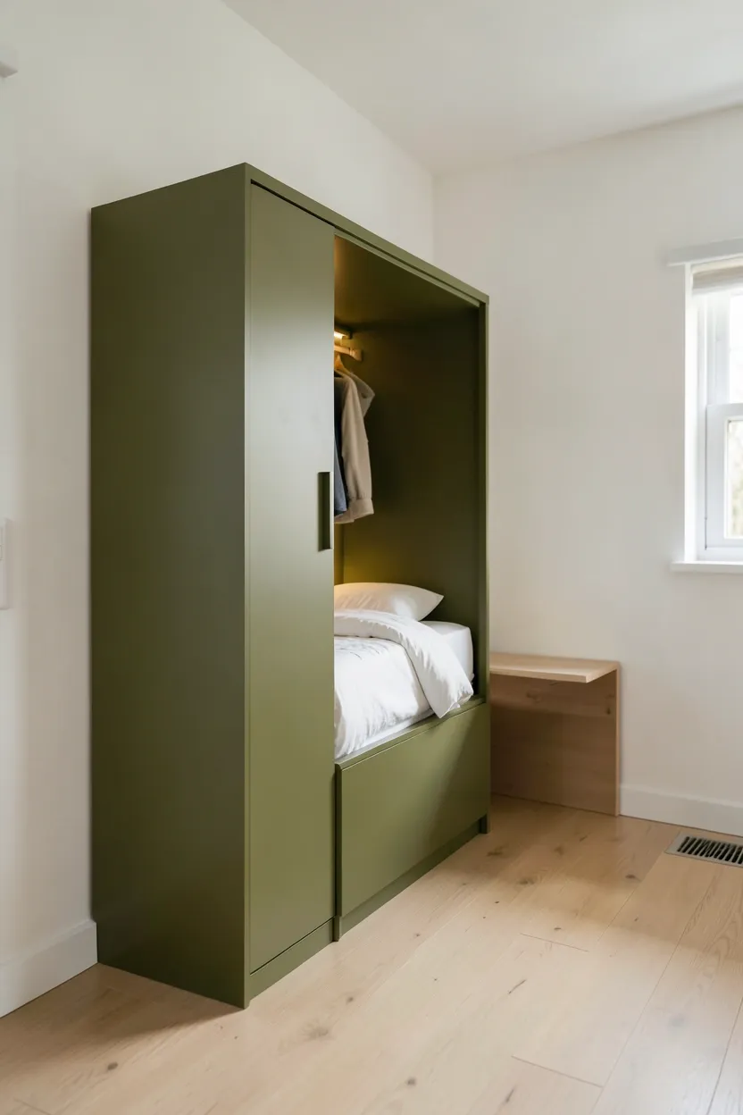 Green Murphy Bed Cabinet