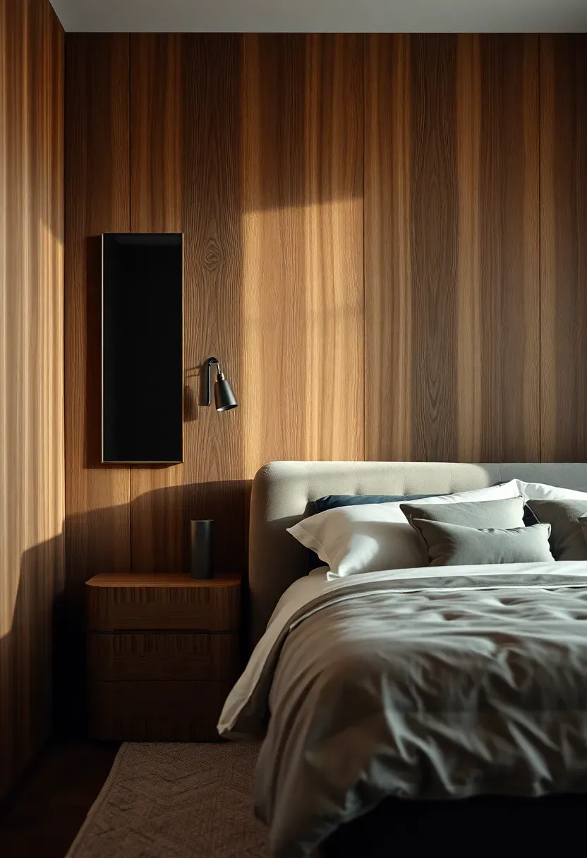 Walnut paneling with smoky mirror accents