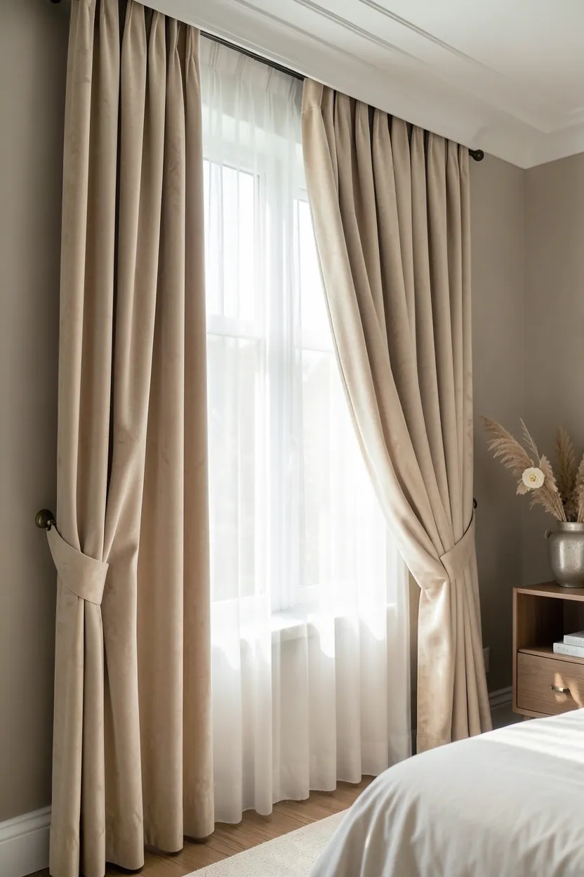 Layered jute and cream wool rug combination in an earthy living room defining the seating area with natural texture