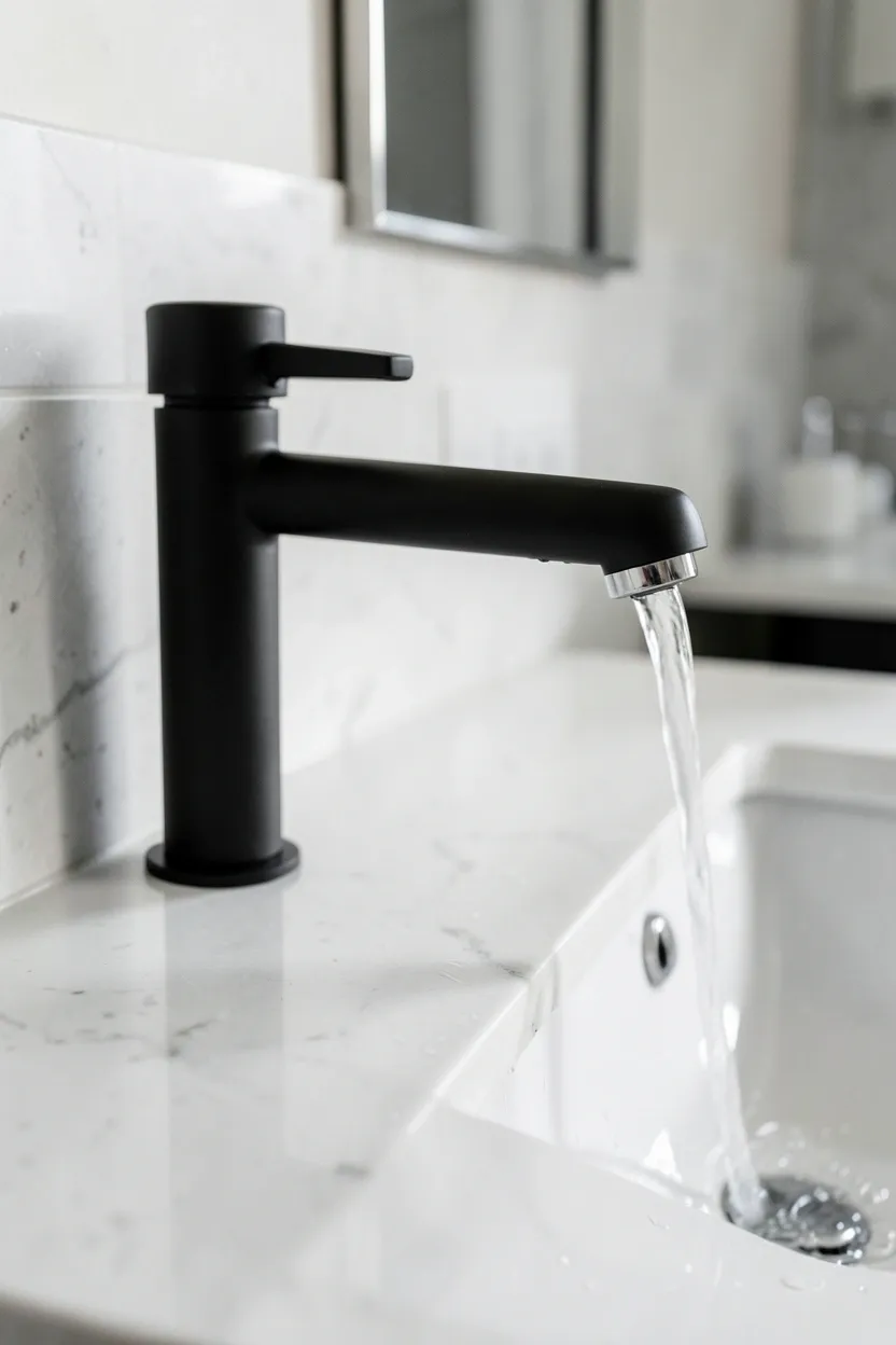 Evenly spaced recessed LED ceiling lights illuminating a clean white modern bathroom with no visible fixtures