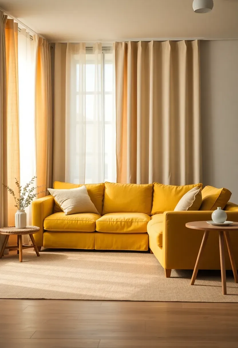 Full-height curtains and layered lighting