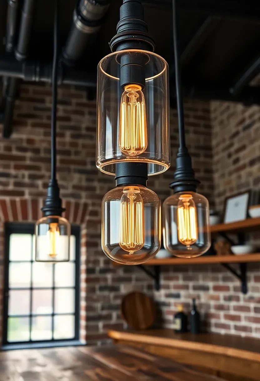 Boho living room at evening with Edison-bulb string lights draped across the ceiling in loose loops, a tripod floor lamp beside a macramé-hung sofa, and candle holders clustering on a worn-wood coffee table for warm intimate layering