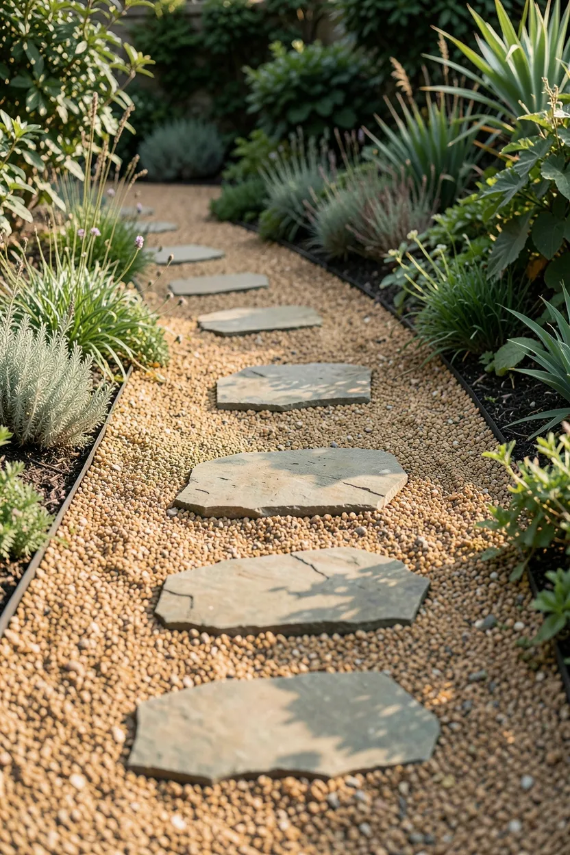 Gravel Patio with Stepping Stones