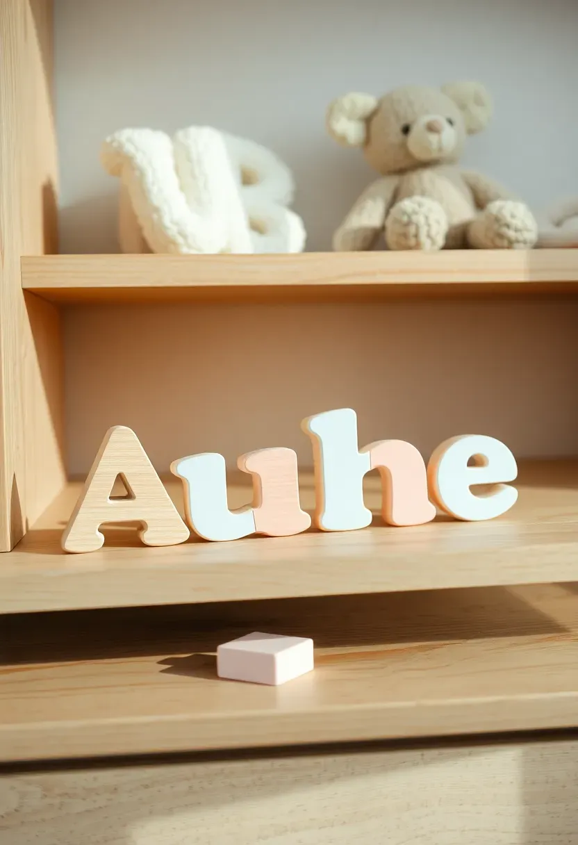 wooden personalised name puzzle toy for baby girl in pastel colours