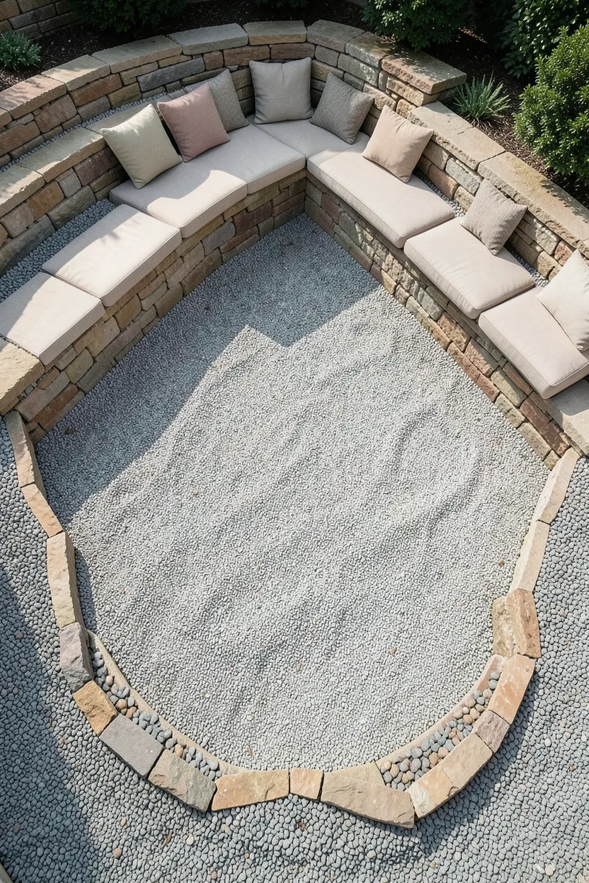 Pea Gravel Patio with Sunken Seating Area