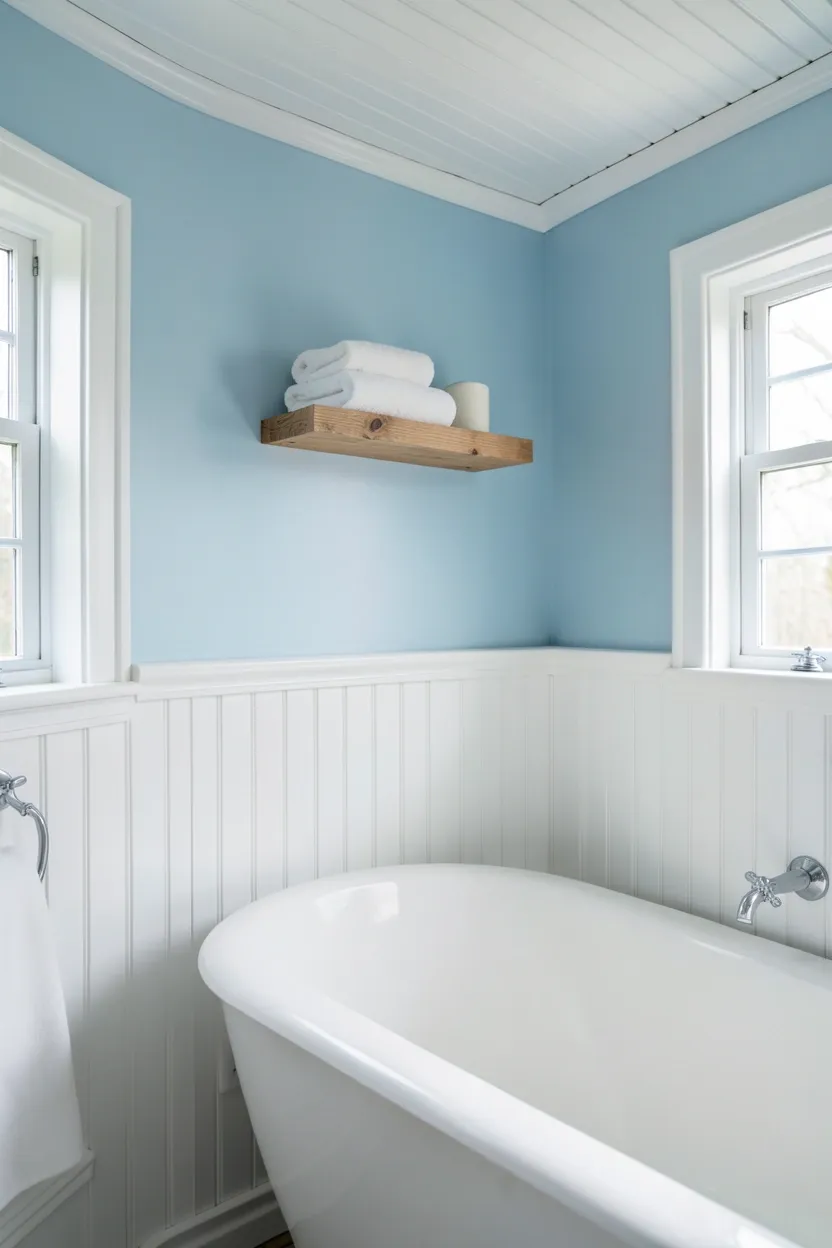 White Beadboard with Blue Upper Walls
