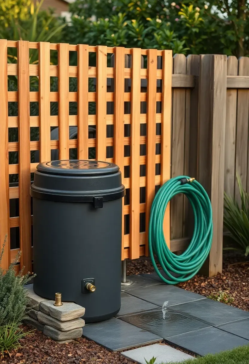 Rain-barrel watering station with lattice screen