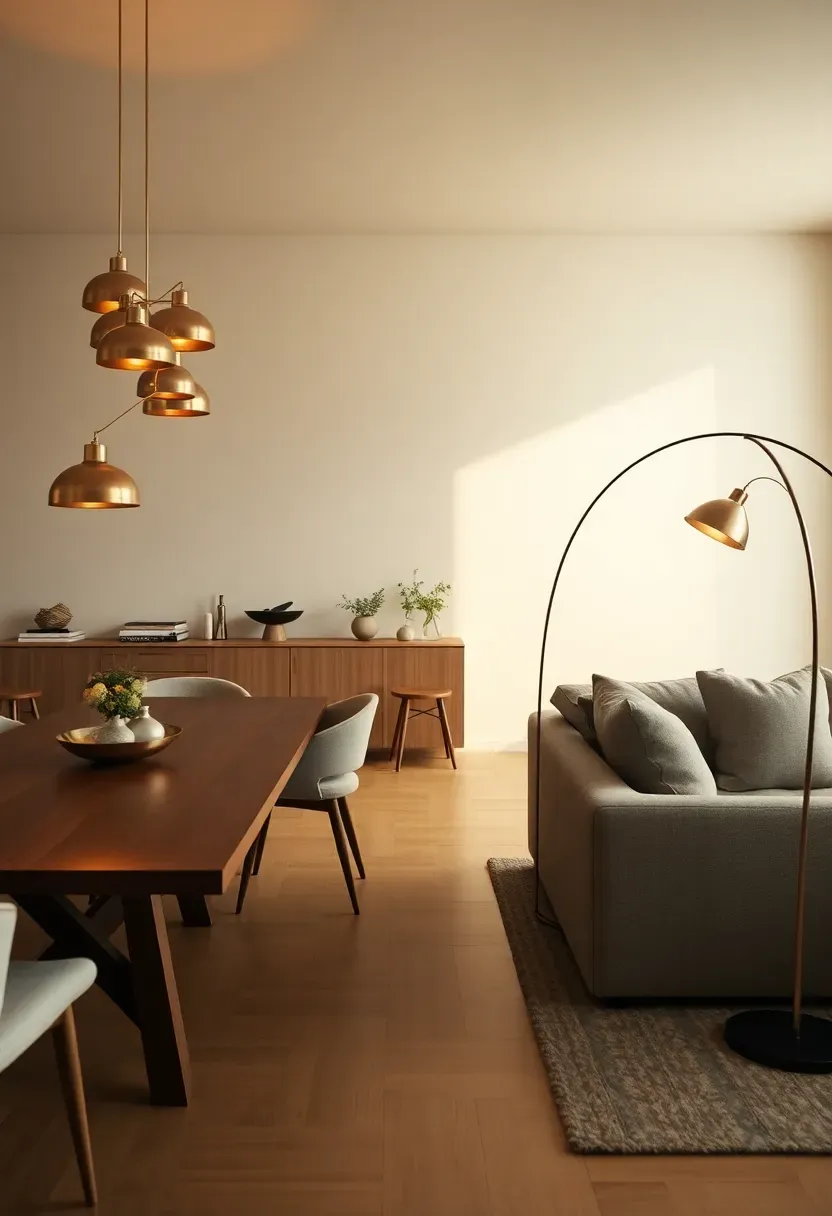 Home office with a large biodynamic LED panel above the desk set to cool daylight white, a warm-toned floor lamp beside a reading chair in the corner, and backlit monitor shelving to reduce screen glare